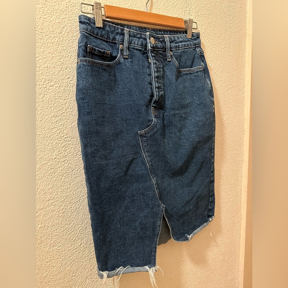 Old Navy Skirt Denim Higher High Rise Secret Slim Pockets Button Fly  Midi Size4